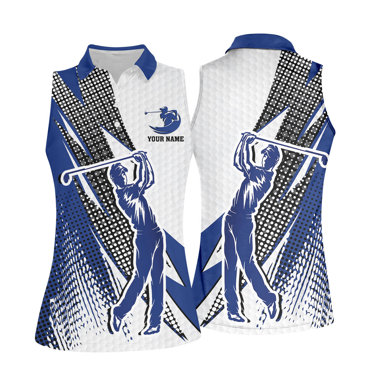 Blue White Women's Golf Tops, Customized Golf Polos, Ladies Golf Polos, Funny Golf Shirt