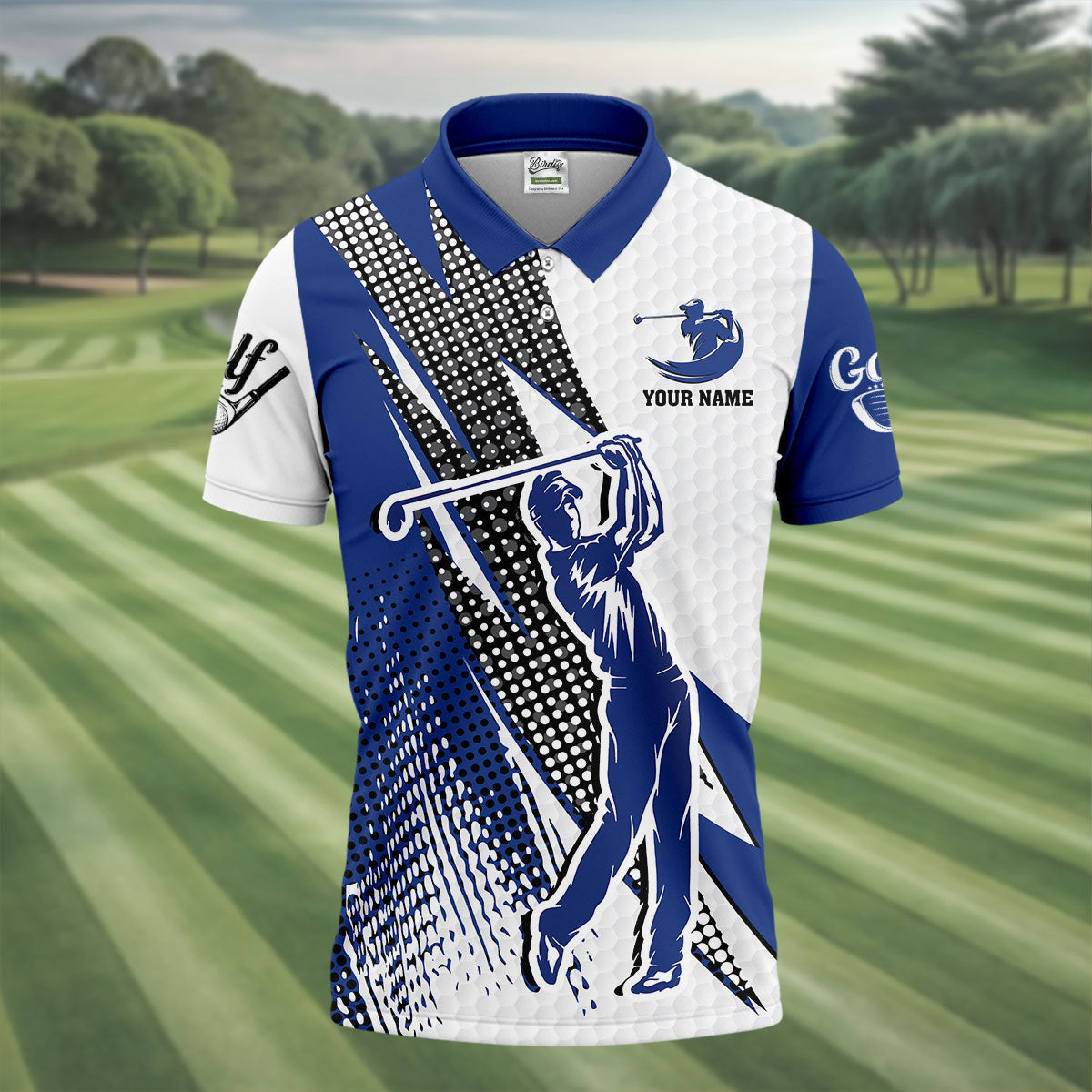 Blue White Golf Men's Golf Polo ShirtCustomized Golf Polos, Mens Golf Gift, Funny Golf Shirt
