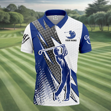 Blue White Golf Men's Golf Polo ShirtCustomized Golf Polos, Mens Golf Gift, Funny Golf Shirt