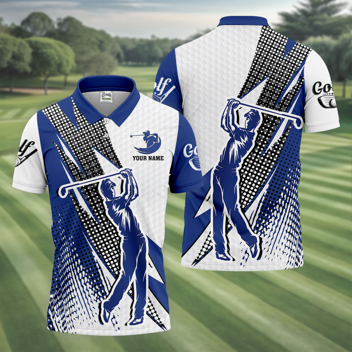 Blue White Golf Men's Golf Polo ShirtCustomized Golf Polos, Mens Golf Gift, Funny Golf Shirt