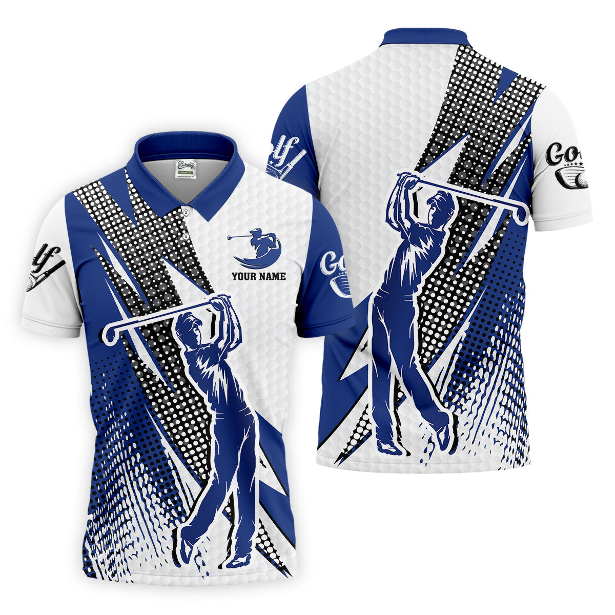 Blue White Golf Men's Golf Polo ShirtCustomized Golf Polos, Mens Golf Gift, Funny Golf Shirt
