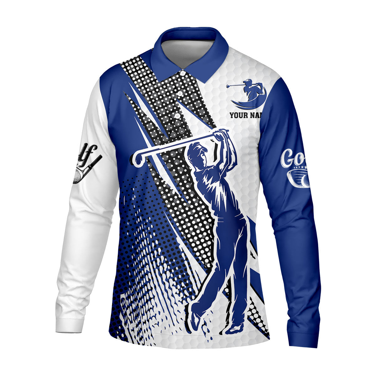 Blue White Golf Men's Golf Polo ShirtCustomized Golf Polos, Mens Golf Gift, Funny Golf Shirt