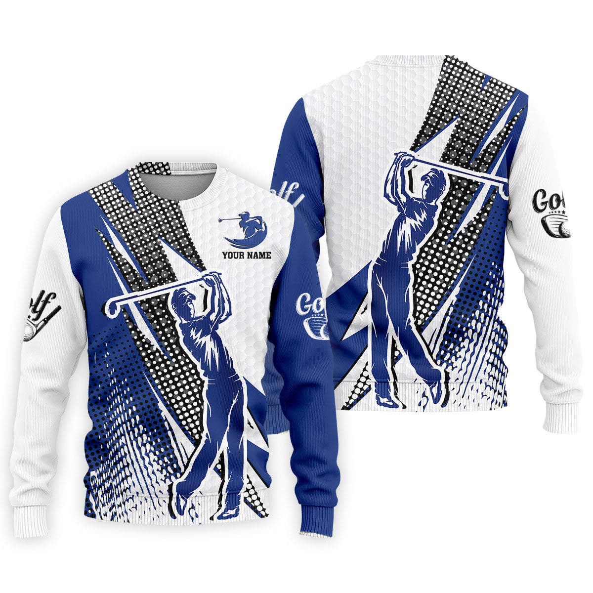Blue White Golf Men's Golf Polo ShirtCustomized Golf Polos, Mens Golf Gift, Funny Golf Shirt