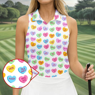 Naughty Conversation Hearts Fun Women's Golf Shirts, Valentines Golf Gift, Dirty Candy Heart  Ladies Golf Polos