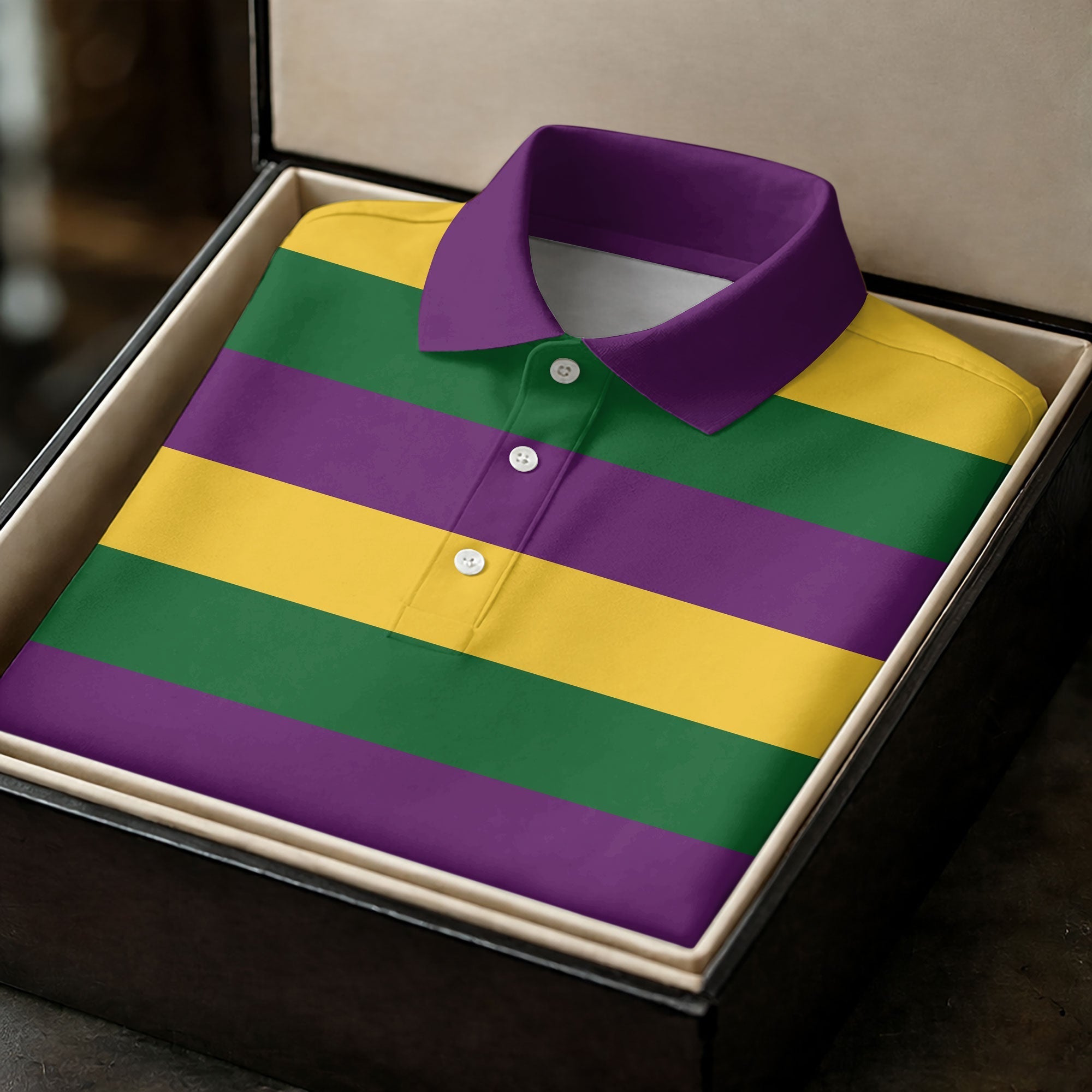 Gold Purple Green Mardi Gras Stripe Men's Golf Polo Shirt Golf Gift For Men, Golf Shirts For Men
