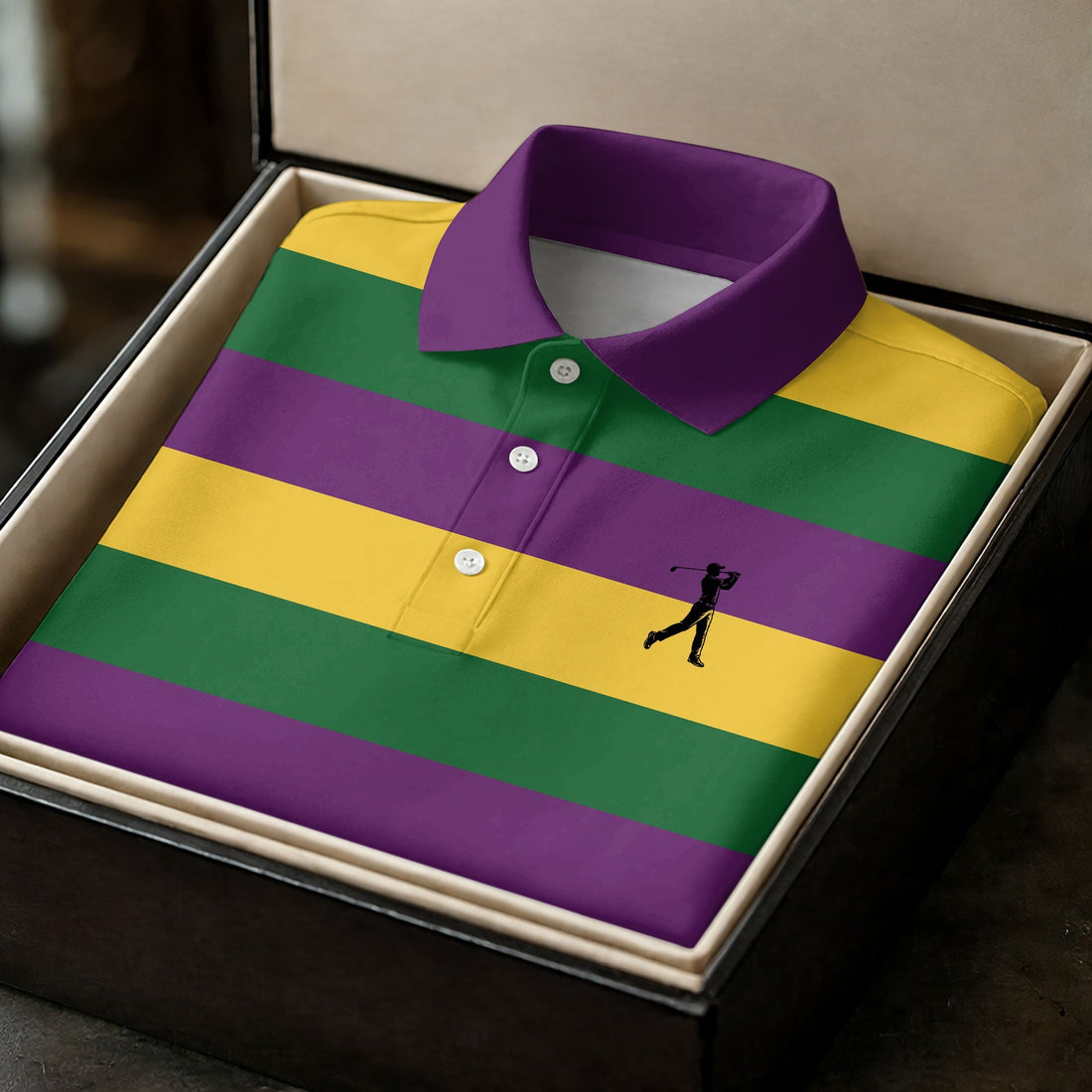 Gold Purple Green Mardi Gras Stripe Pattern Men's Golf Polo ShirtGift For Men, Golf Shirts For Men