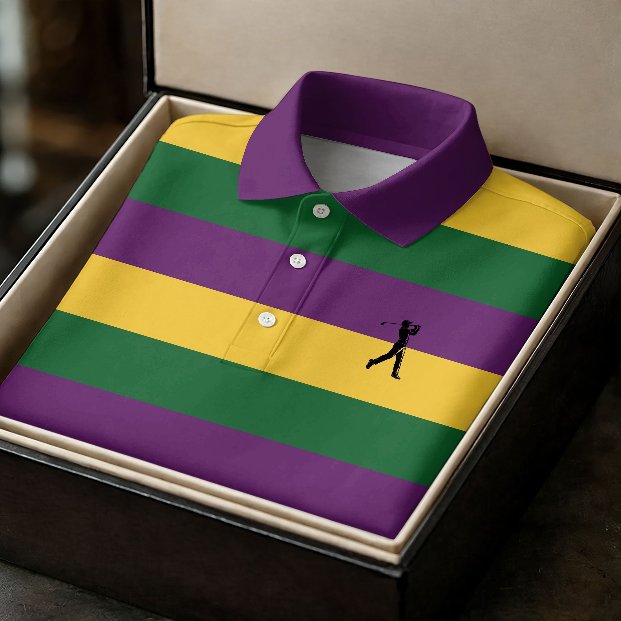 Gold Purple Green Mardi Gras Stripe Pattern Men's Golf Polo ShirtGift For Men, Golf Shirts For Men