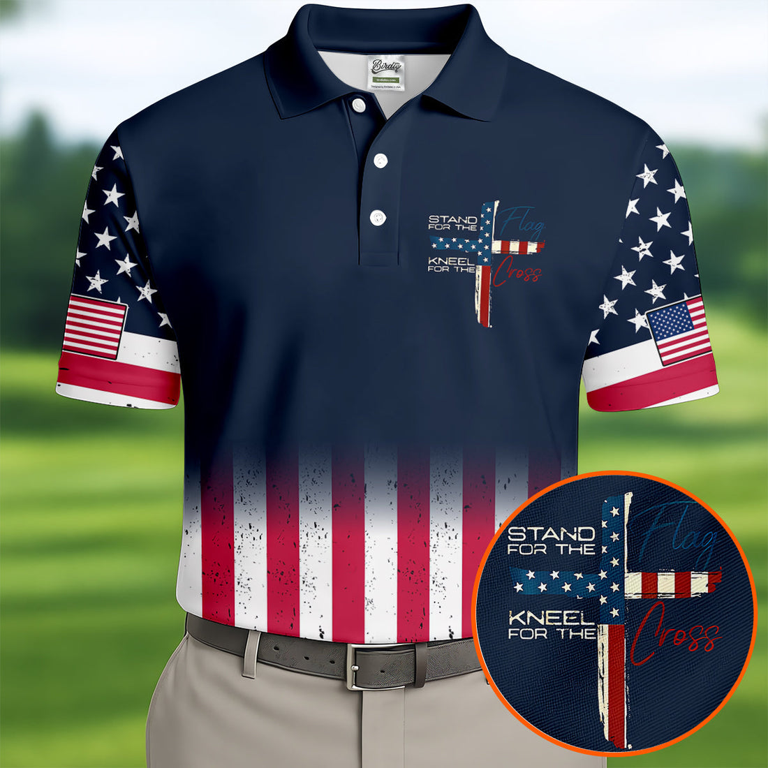 Stand For The Flag Kneel For The Cross Patriotic Golf Shirt, 250 Years 4th Of July Golf Shirts For Men