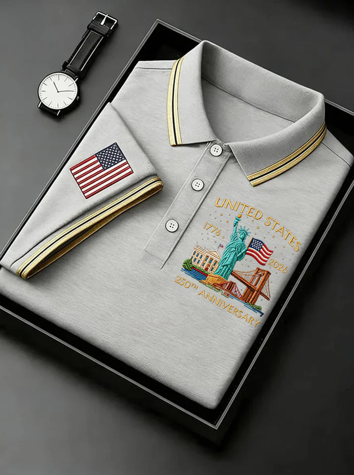 America 1776-2026 Patriotic Golf Polo ShirtS 250th Anniversary 4th Of July Golf Shirts For Men