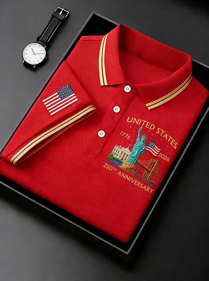 America 1776-2026 Patriotic Golf Polo ShirtS 250th Anniversary 4th Of July Golf Shirts For Men