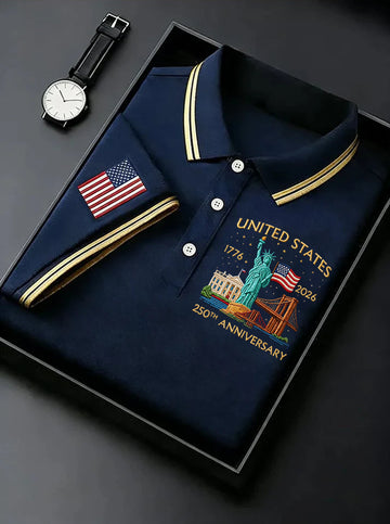 America 1776-2026 Patriotic Golf Polo ShirtS 250th Anniversary 4th Of July Golf Shirts For Men