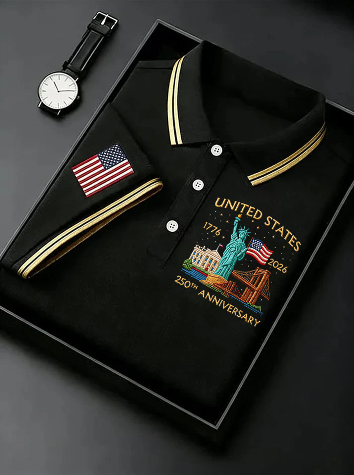 America 1776-2026 Patriotic Golf Polo ShirtS 250th Anniversary 4th Of July Golf Shirts For Men