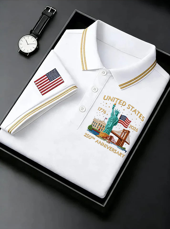 America 1776-2026 Patriotic Golf Polo ShirtS 250th Anniversary 4th Of July Golf Shirts For Men