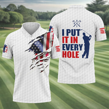 I Put It In Every Hole Ripped American Flag 250 Patriotic Golf Shirt, 4th Of July Golf Shirts For Men