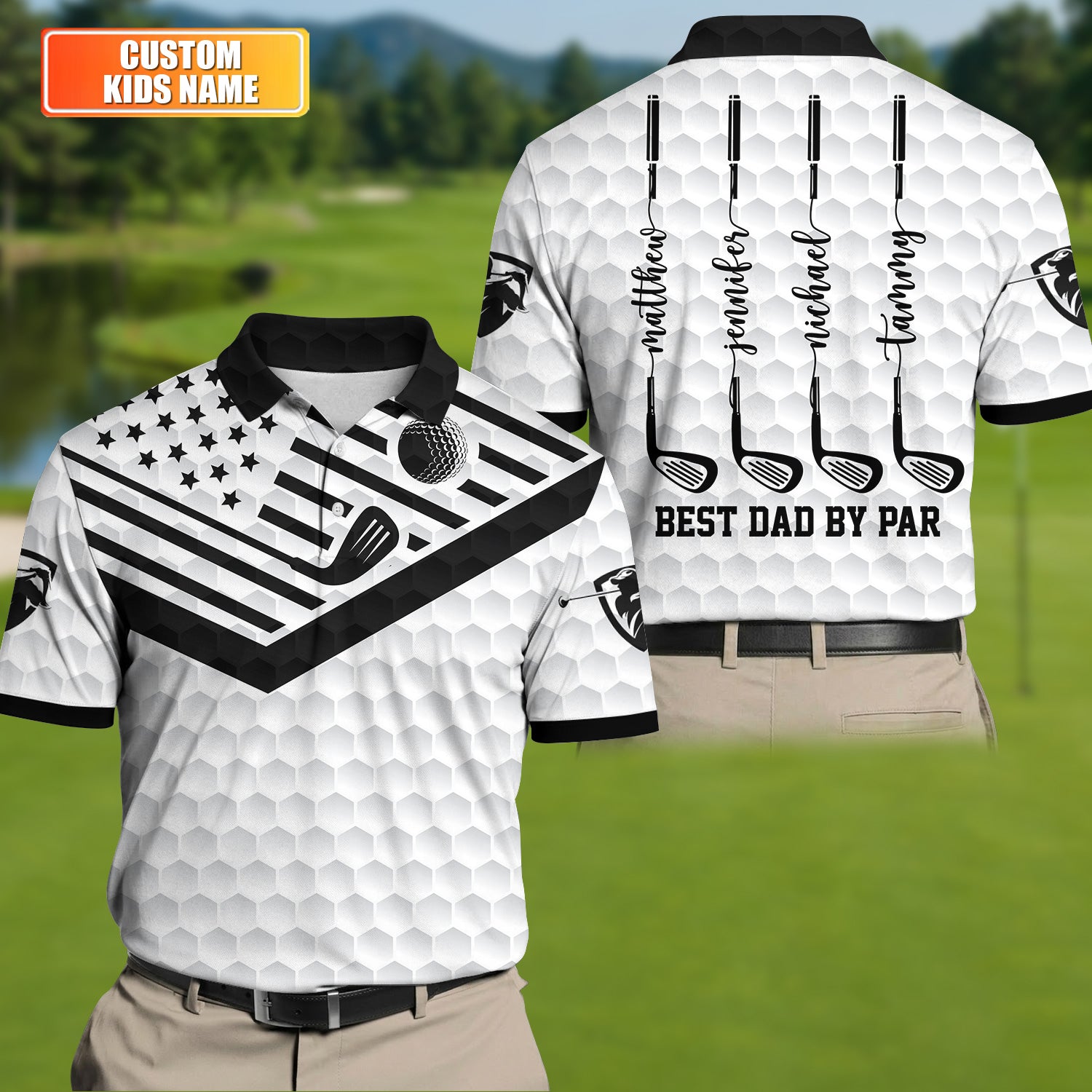 Best Dad By Par US Flag Pattern Father's Day Golf Shirt, Golf Gift For Dad, Personalized Gifts For Dad