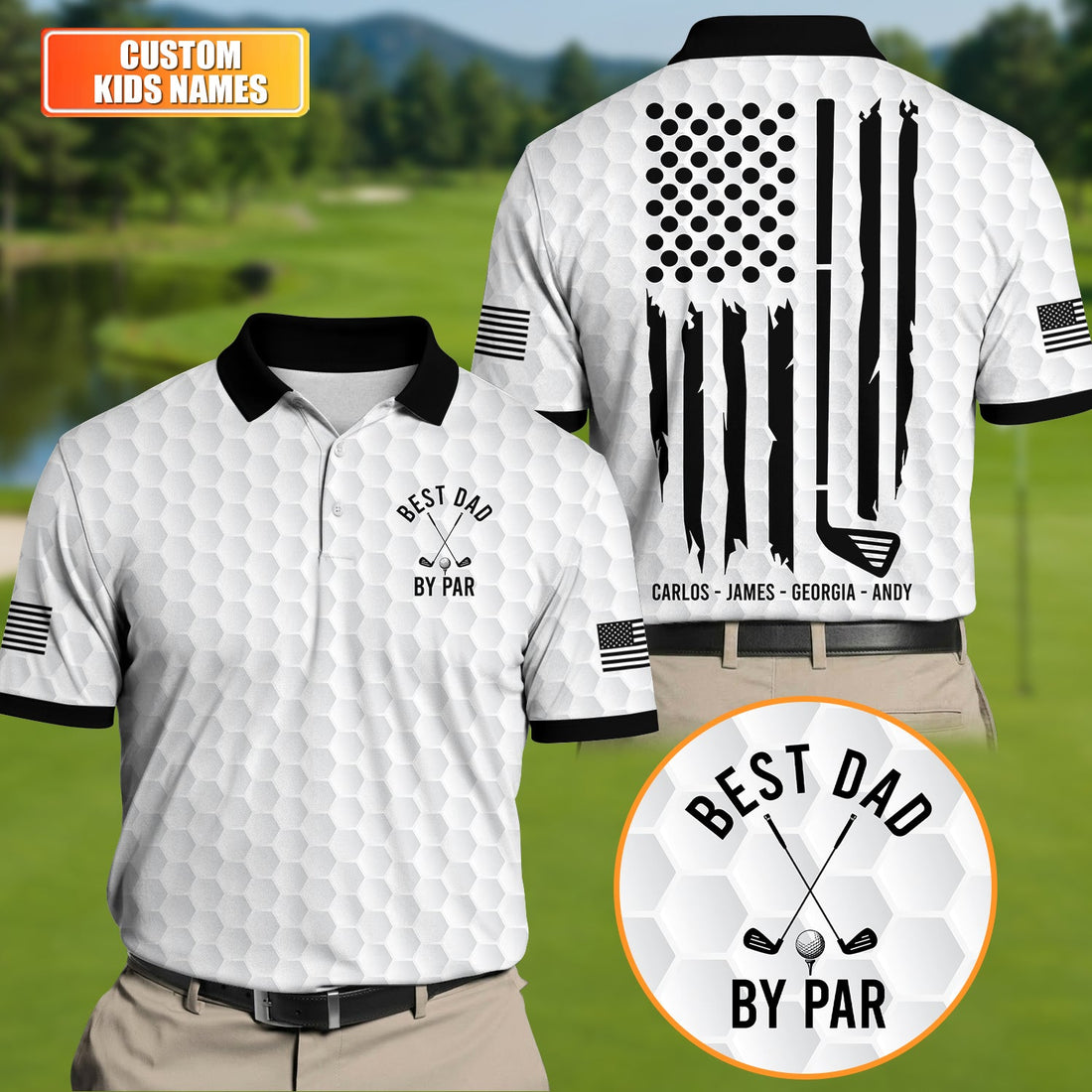Best Dad By Par US Flag Pattern Father's Day Golf Shirt, Golf Gift For Dad, Polo Shirt Men