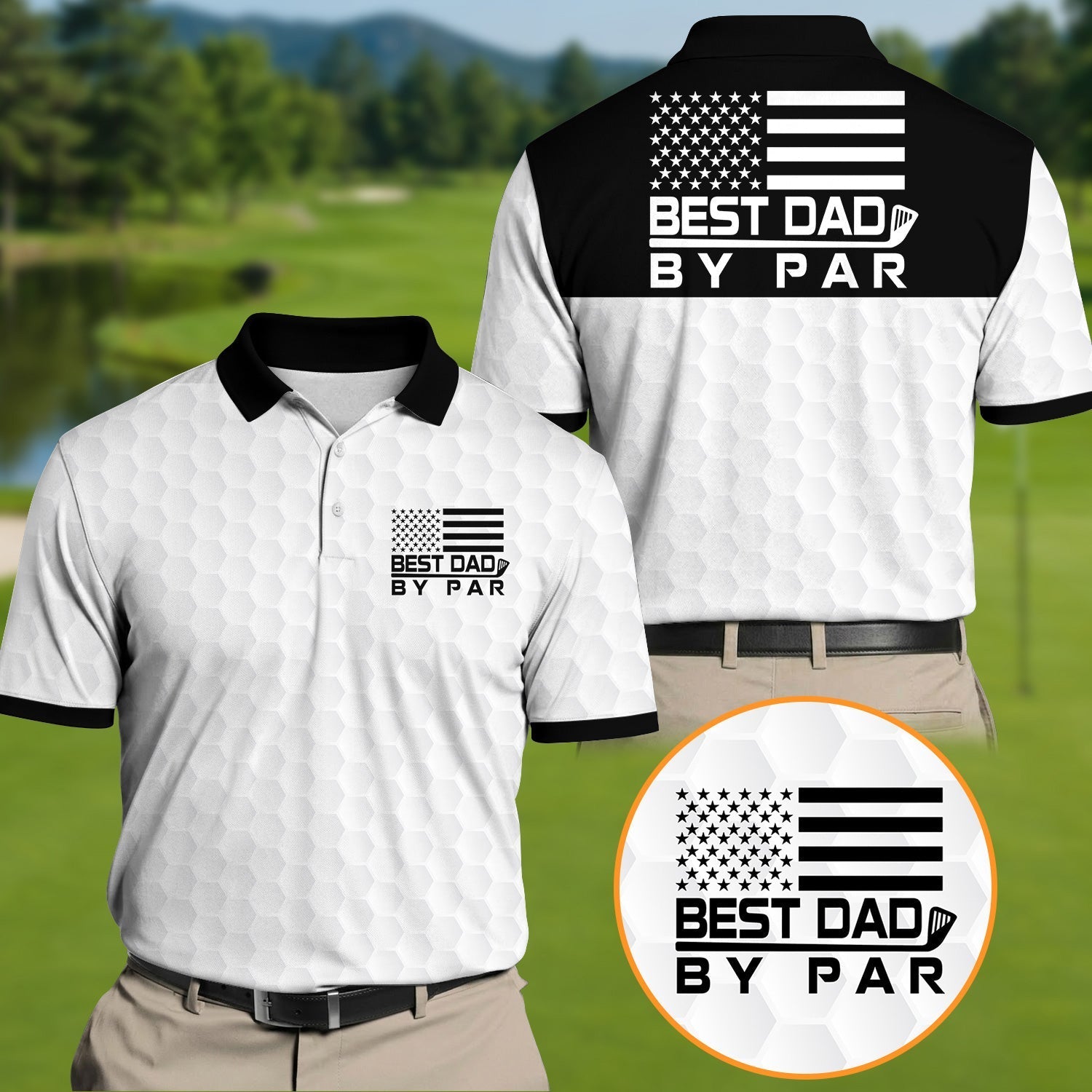 Best Dad By Par Golf Ball Pattern US Flag Print Father's Day Golf Shirt, Golf Gift For Dad