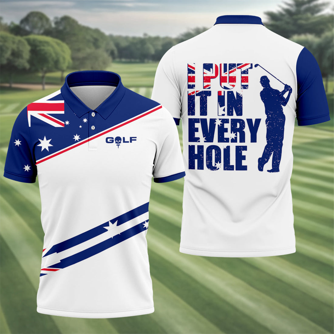 I Put It In Every Hole Australia Flag Print Men's Golf Top, Polo Shirt Men, Golf Shirts For Men