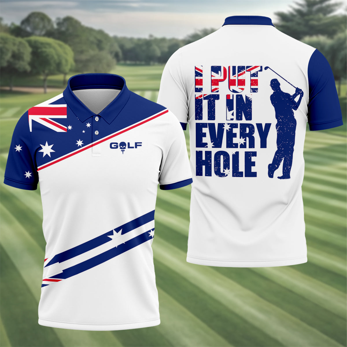 I Put It In Every Hole Australia Flag Print Men's Golf Top, Polo Shirt Men, Golf Shirts For Men