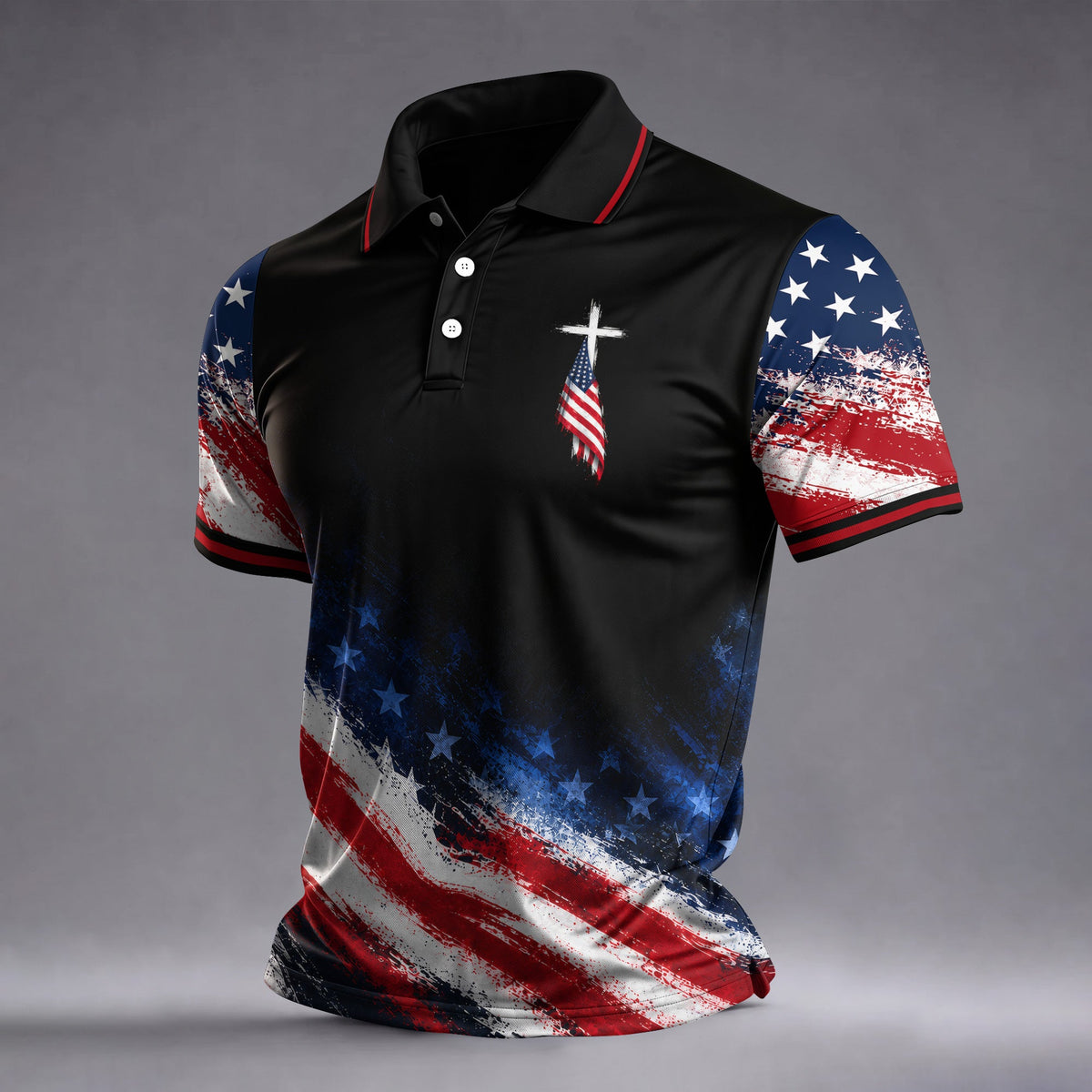 Veteran Cross USA Flag Golf Polo Shirt, Veterans Day Golf Shirt, Golf Shirts For Men