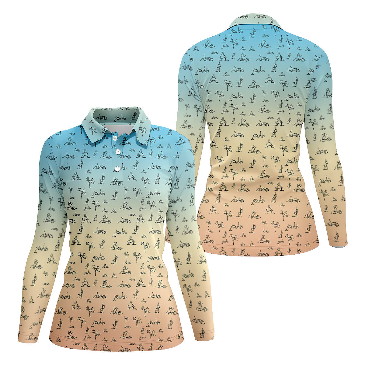 Stickman Couple Blue Orange Fun Womens Golf Shirts, Ladies Sleeveless Tops, Ladies Golf Polos