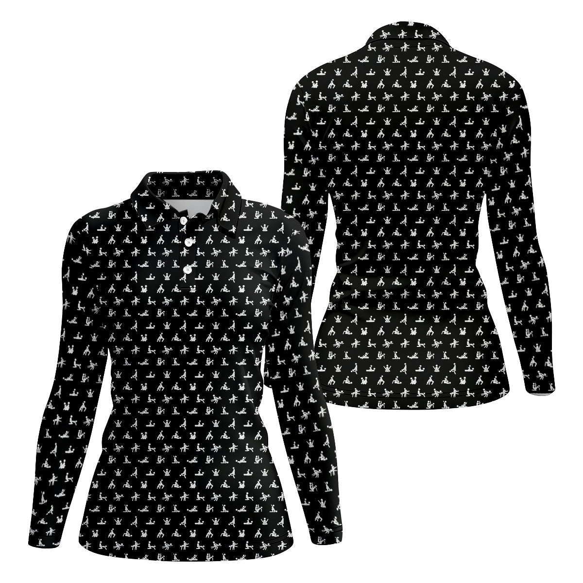 Funny Stick Figure Black And White Golf Polo ShirtFunny Position Golf Shirt, Fun Womens Golf Shirts, Ladies Golf Shirt