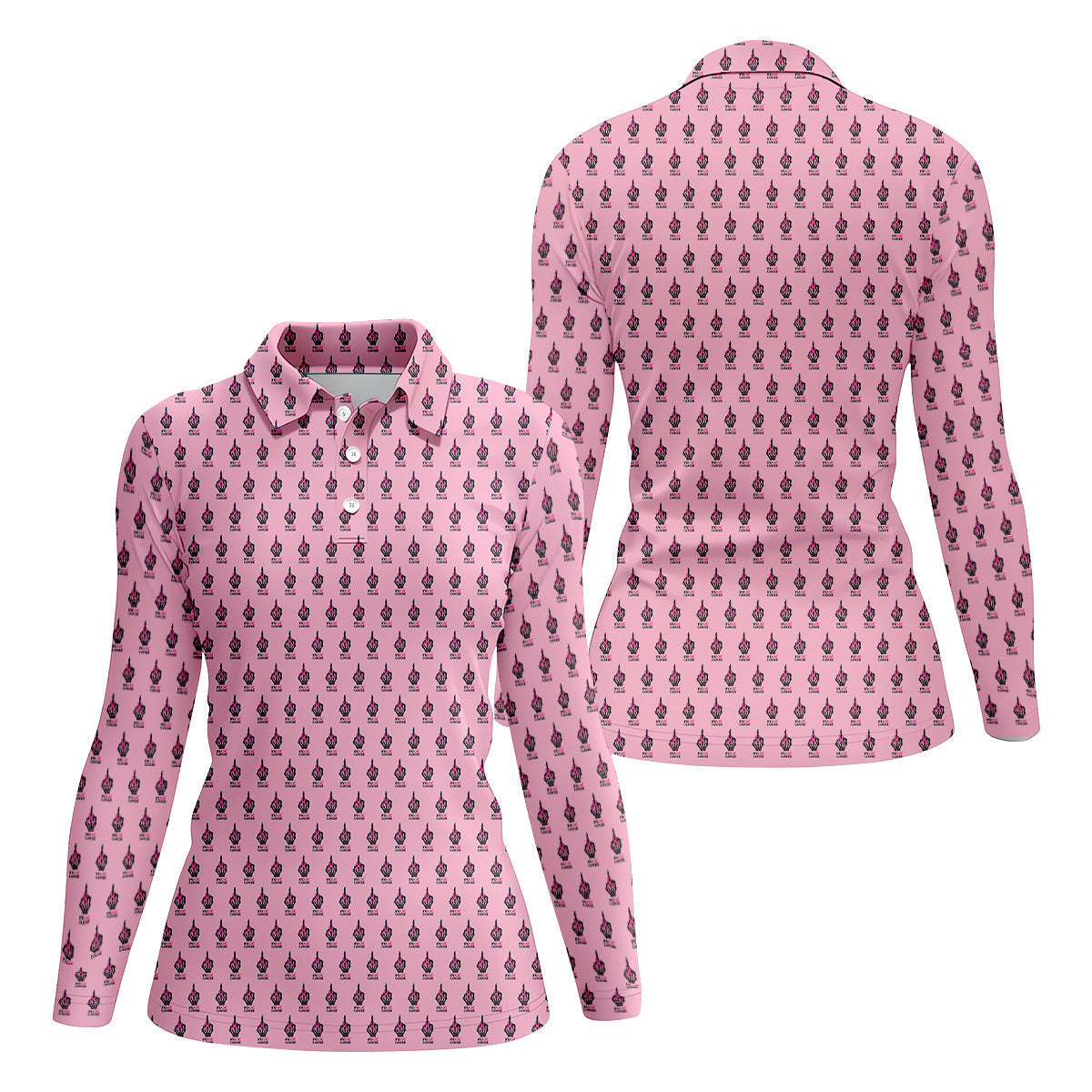Funny Middle Finger Pink Golf Shirt, Breast Cancer Golf Shirt, Fun Womens Golf Shirts, Ladies Golf Shirt