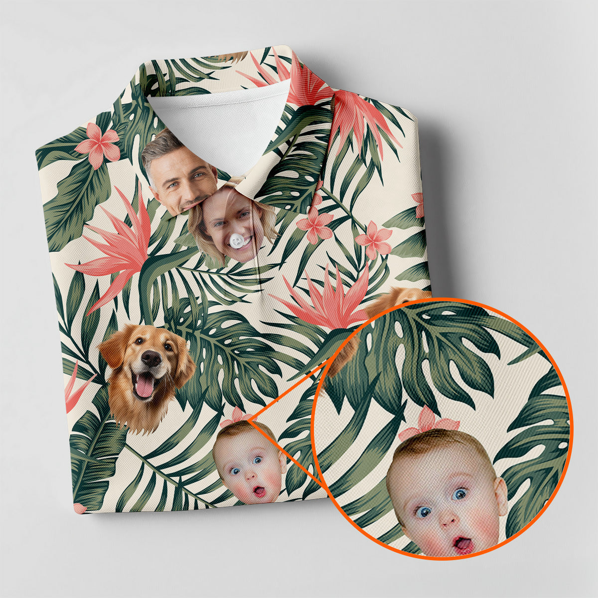Tropical Floral Pattern Custom Hawaiian Shirts With Face, Womens Hawaiian Golf Shirts, Ladies Golf Shirts