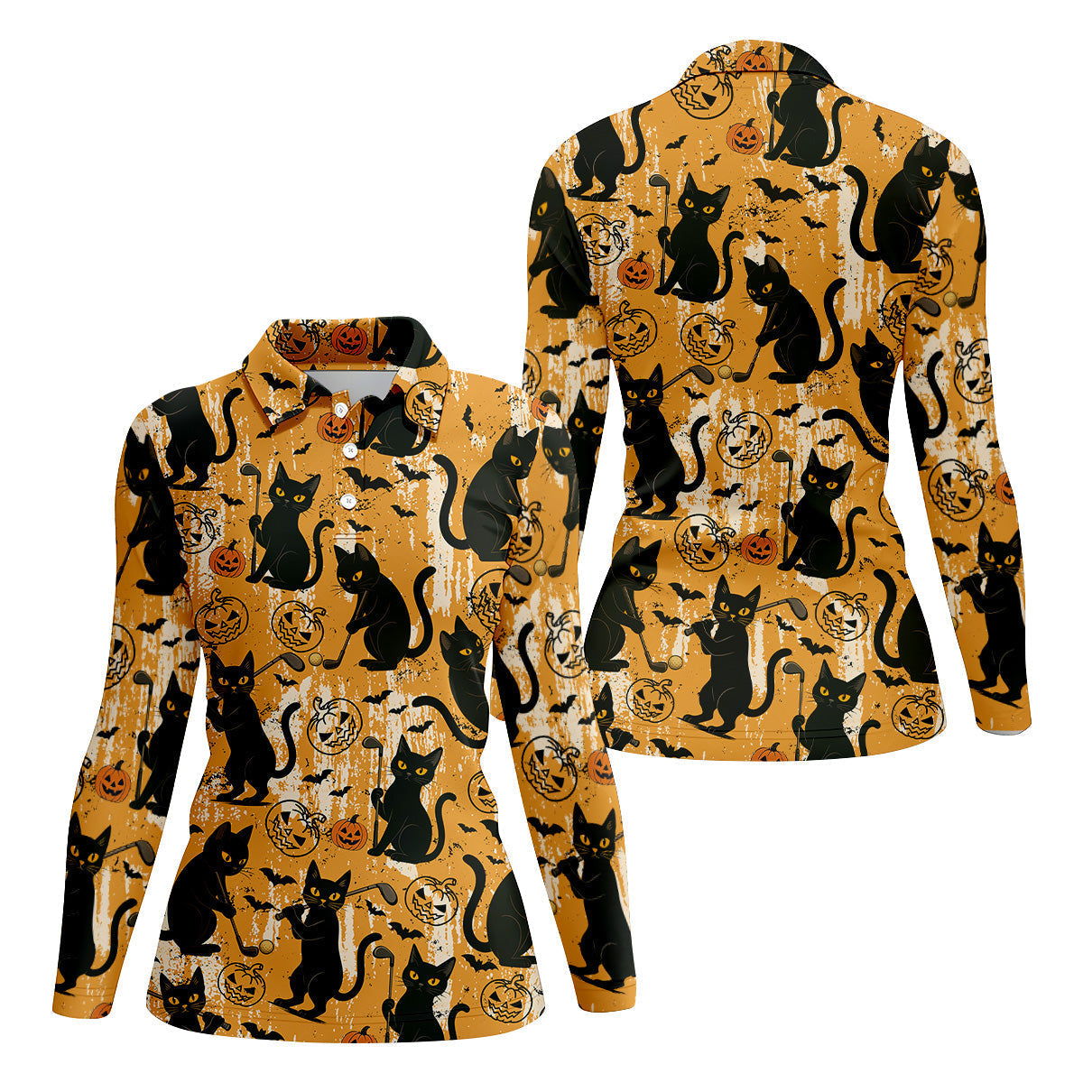 Funny Black Cat Golf Polo ShirtHalloween Golf Shirt, Womens Golf Polo, Halloween Polo Shirt