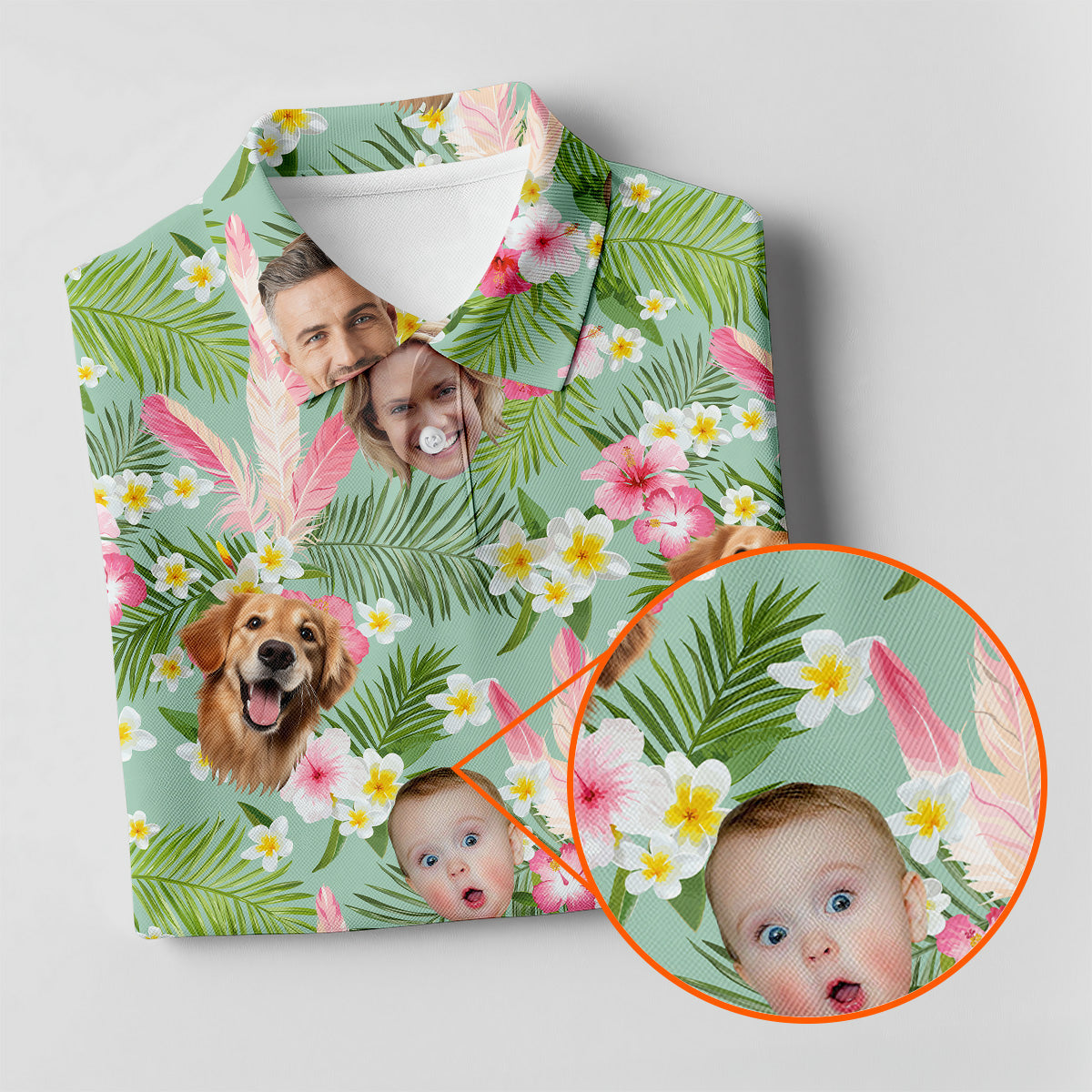 Hibiscus Hawaiian Shirt, Green Hawaiian Shirt, Custom Face Shirt, Womens Long Sleeve Golf Shirts, Ladies Golf Shirts