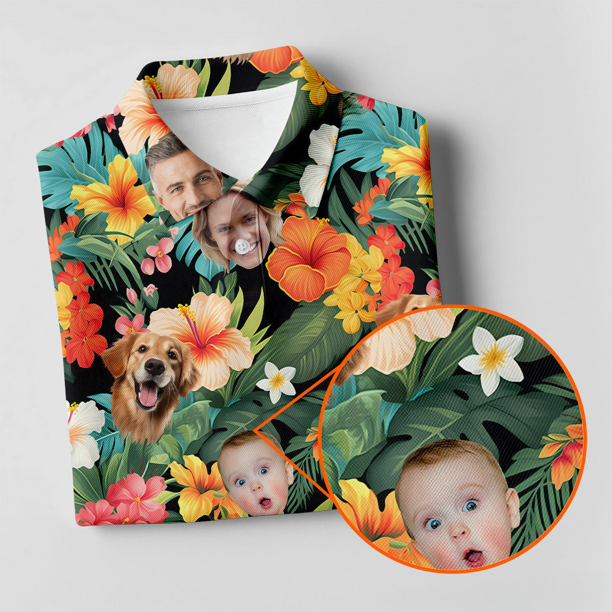 Hibiscus Hawaiian Shirt, Ladies Floral Shirt, Custom Face Shirt, Womens Hawaiian Golf Shirts, Ladies Golf Shirts