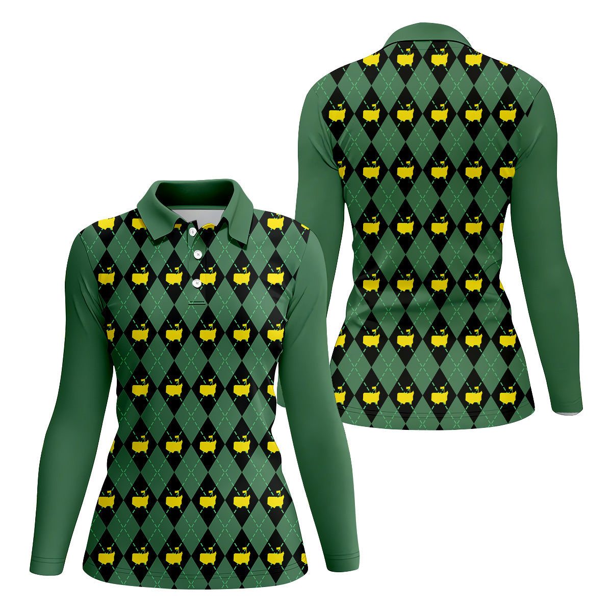 Green and Black Classic Argyle Women Golf Top, Ladies Sleeveless Polo, Women's Polo Shirt