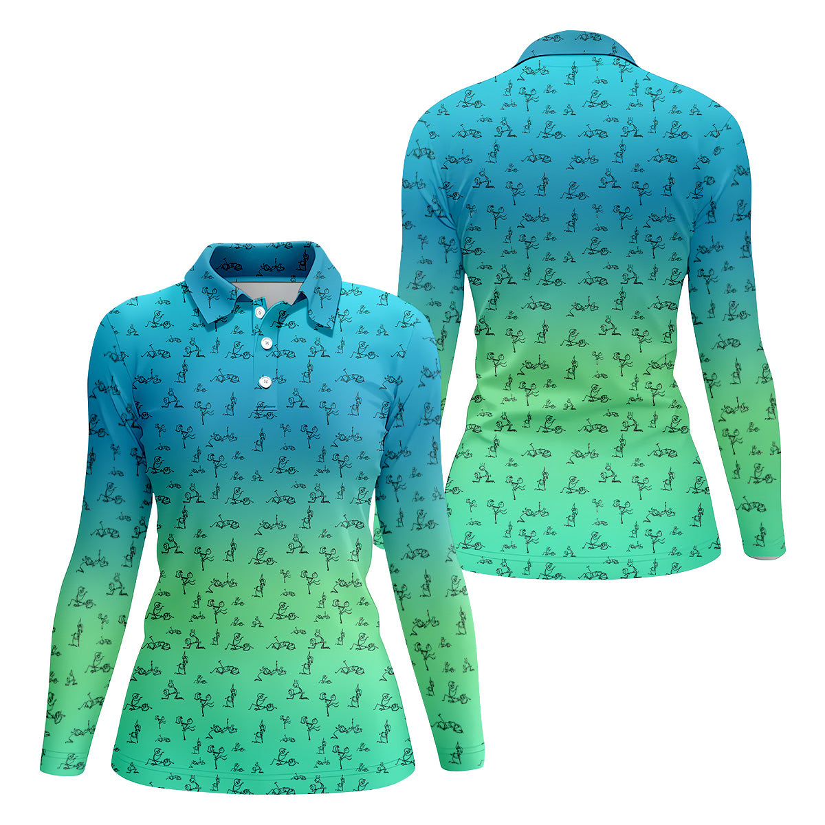 Stick Figure Couple Ombre Fun Womens Golf Shirts, Unique Gift For Golfer, Ladies Golf Polos