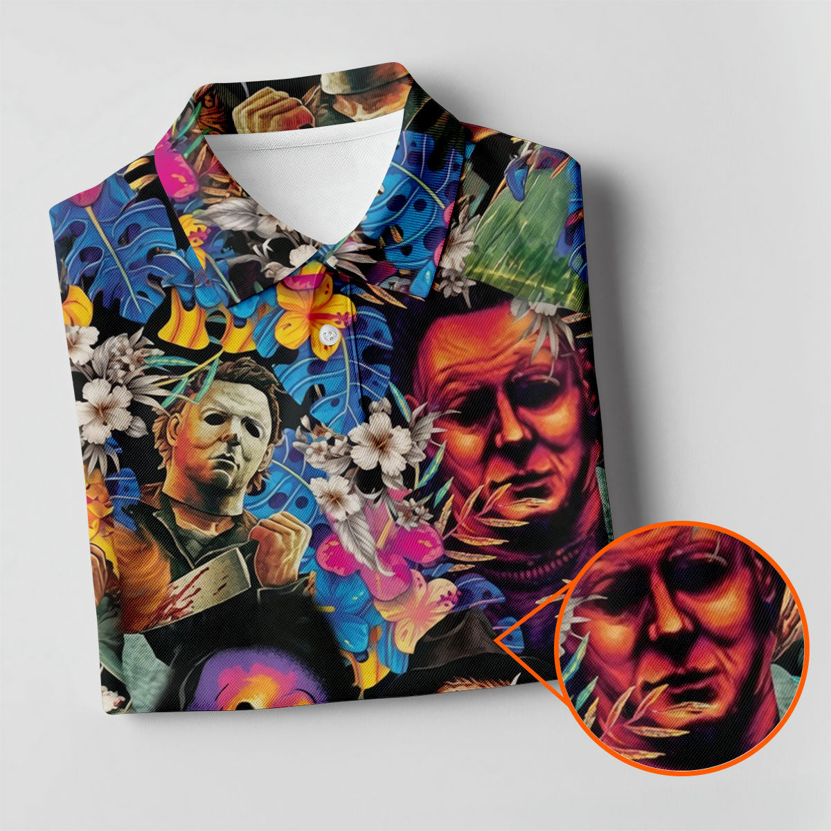 Tropical Horror Character Hawaiian Golf Shirt, Mens Golf Polo, Halloween Golf Apparel