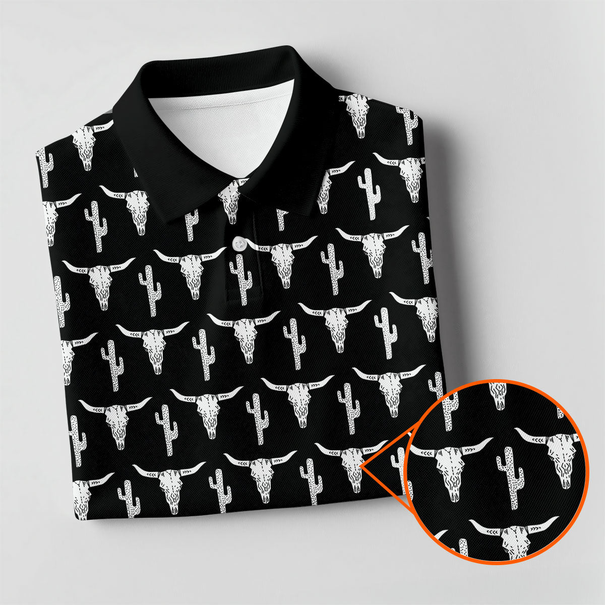 Longhorn Cow Skull Western Theme Black Golf Tops For Men, Polo Shirtor Men, Golf Shirts For Men