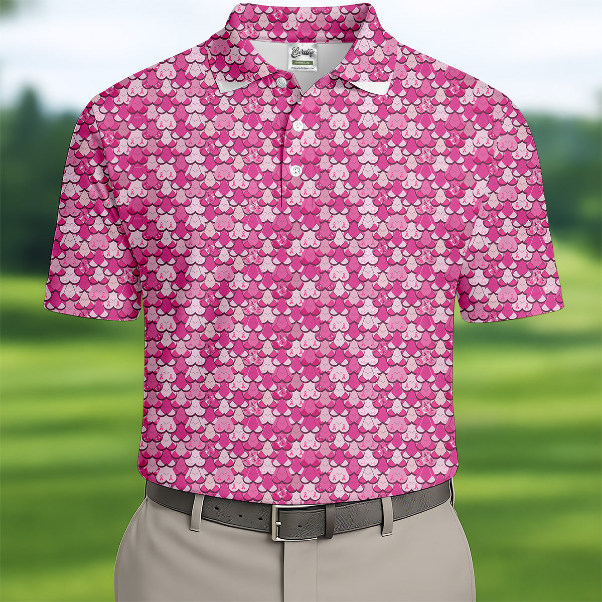 Pink Breast Cancer Men's Golf Shirt With Socks Free, Breast Cancer Awareness Gift