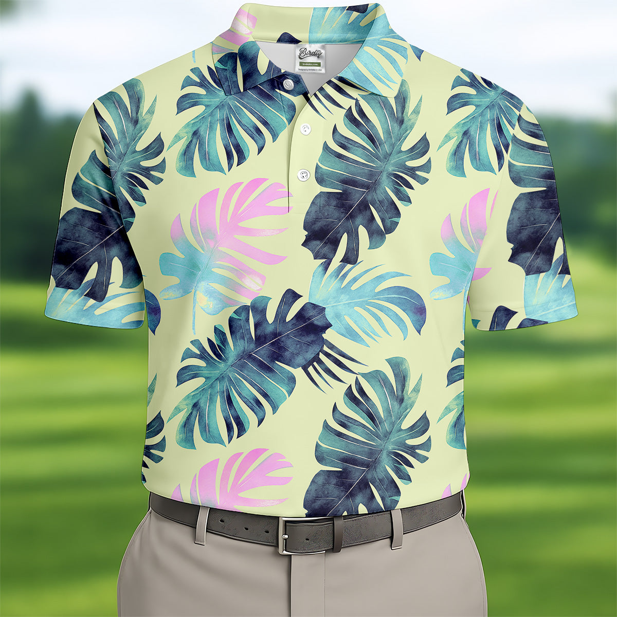 Tropical Palm Leaves Golf Tops For Men, Mens Golf Polo Shirt Unique Gift For Golfer, Golfing Apparel
