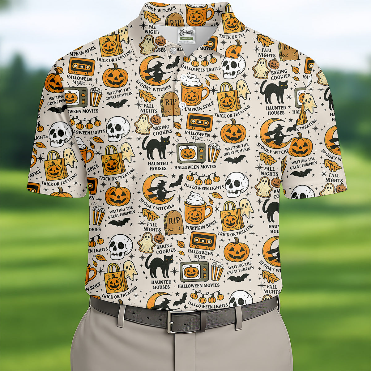 Spooky Witches, Spooky Cat, Cute Halloween T-Shirts, Mens Golf Polo Shirt Golfing Apparel