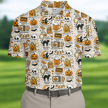 Spooky Witches, Spooky Cat, Cute Halloween T-Shirts, Mens Golf Polo Shirt Golfing Apparel