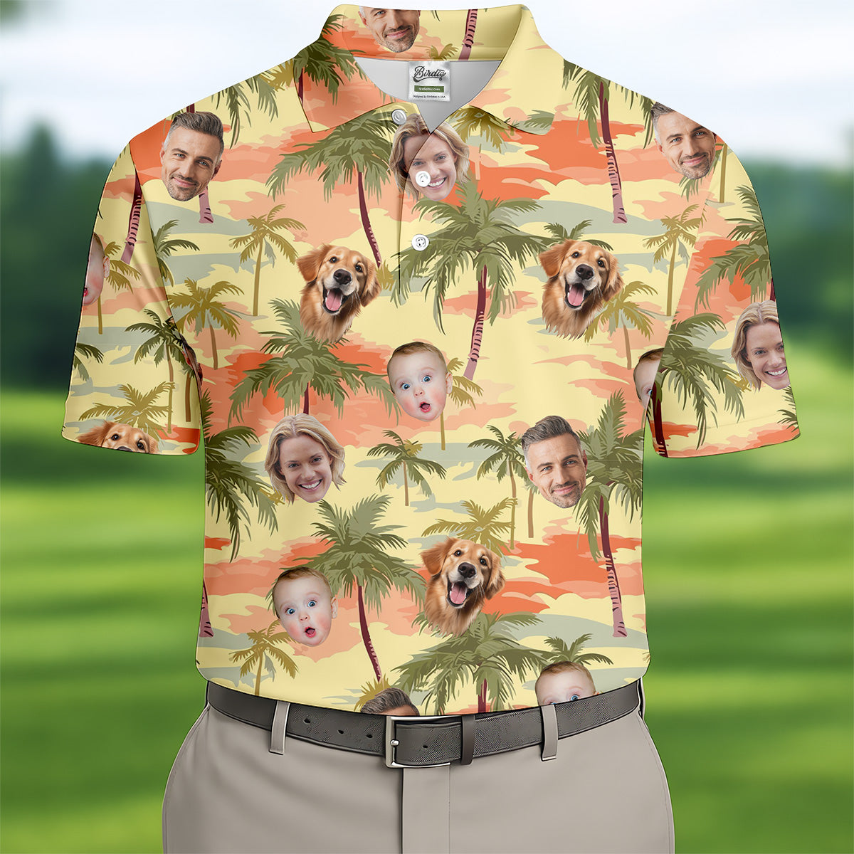 Yellow Sunset Hawaiian Shirt Face, Men Golf Polo, Matching Hawaiian Outfits, Long Sleeve Polo