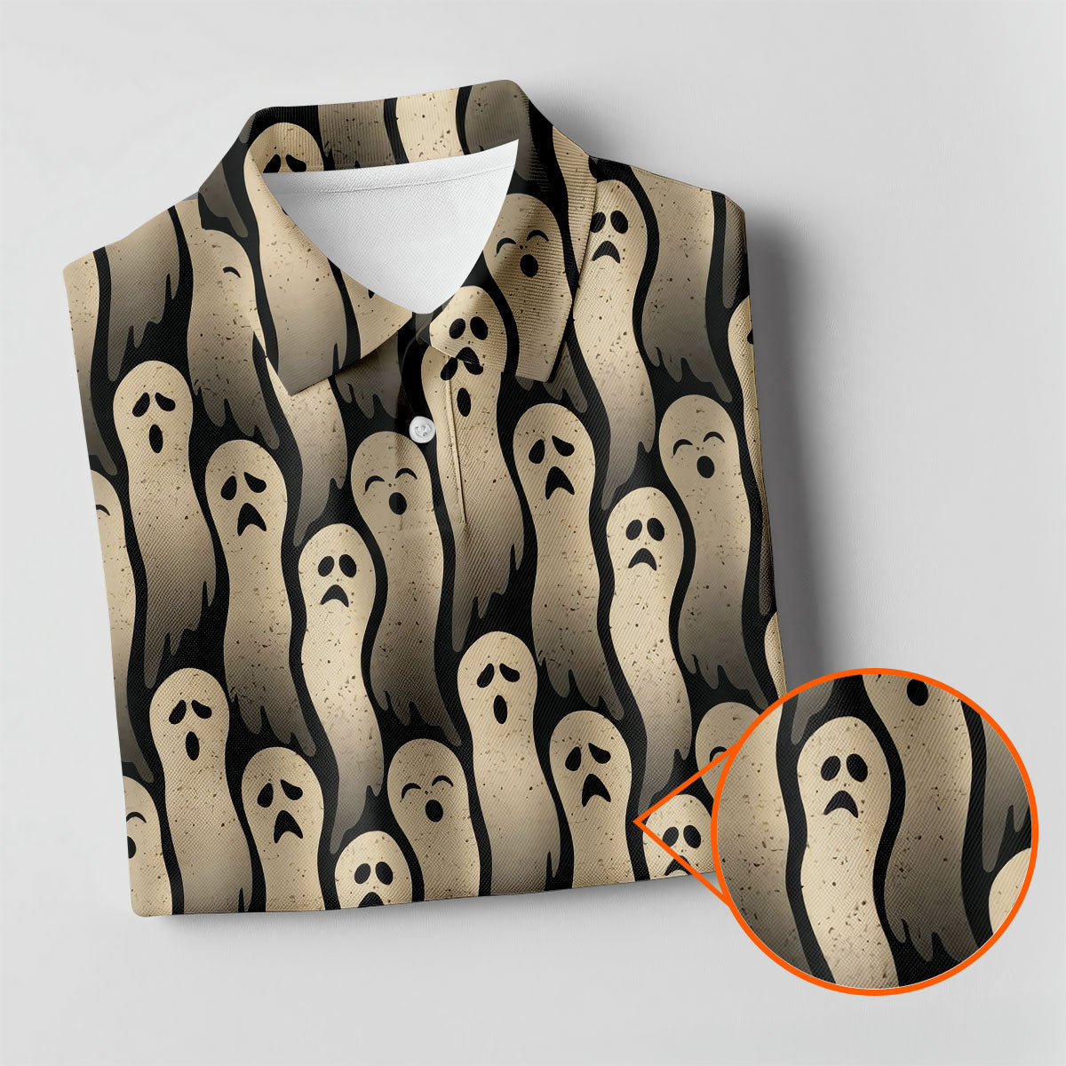 Halloween Ghost Pattern Golf Polo Shirt, Men's Golf Shirts, Hawaiian Golf Shirt