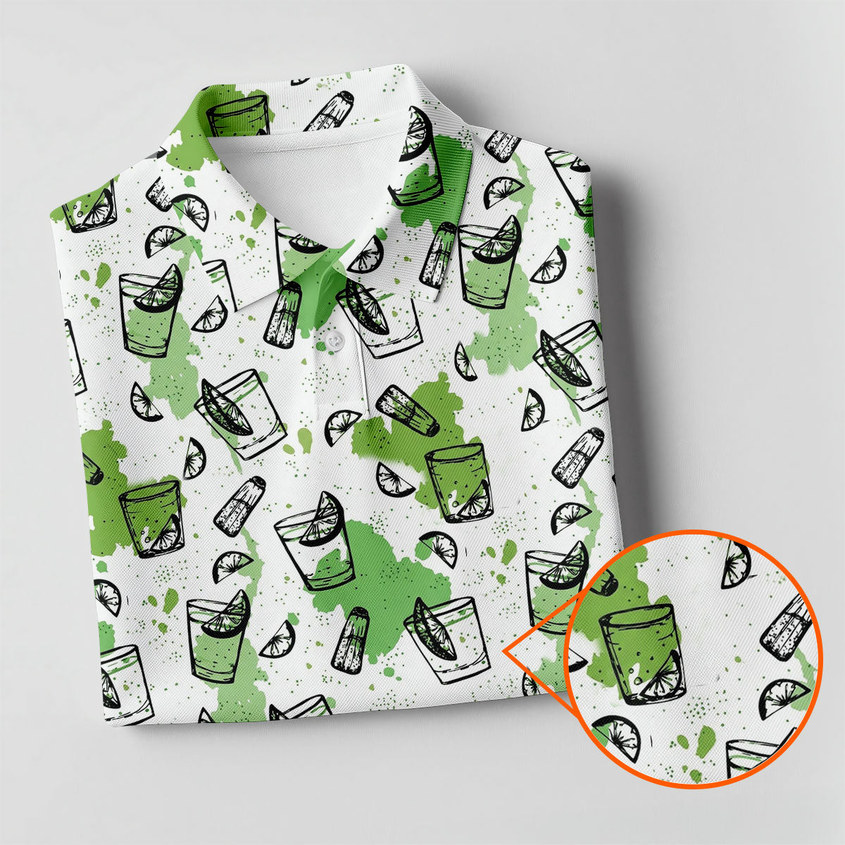 Green Cocktail Splash Pattern Golf Shirt, Mens Golf Shirts, Hawaiian Golf Shirt, Golf Polo Shirts For Men
