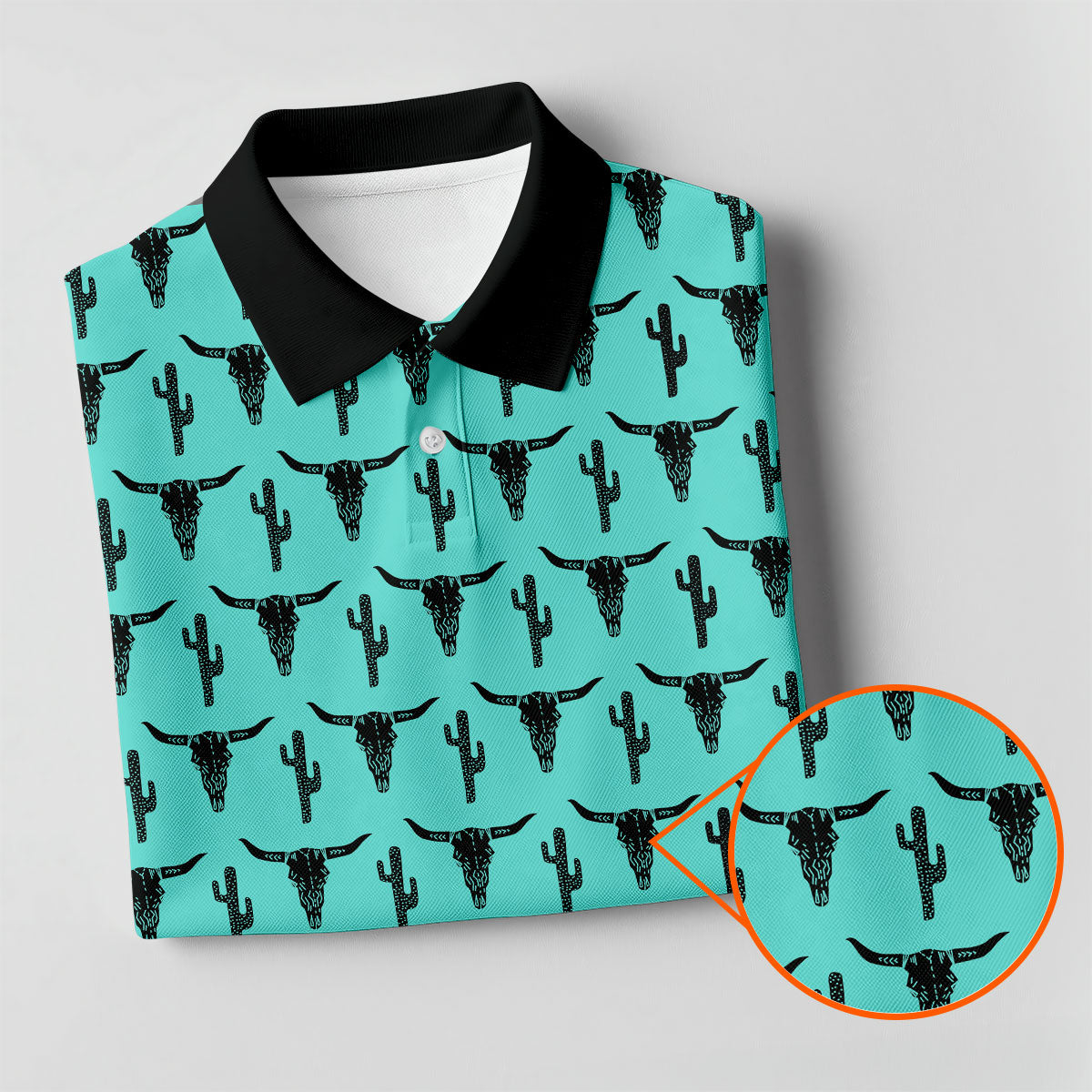 Longhorn Cow Skull Western Theme Peacock Blue Golf Tops For Men, Polo Shirtor Men, Golf Shirts For Men