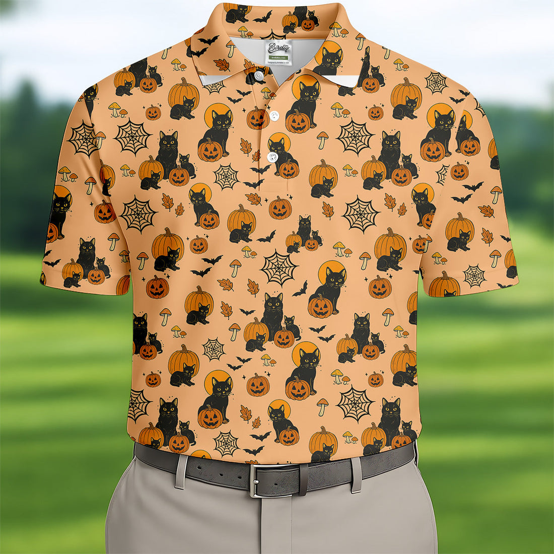 Black Cat Pumpkin Halloween Golf Shirt, Orange Golf Shirt, Mens Golf Polo Shirt Golfing Apparel