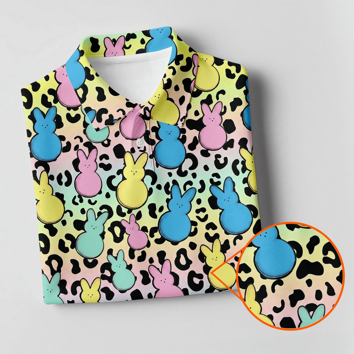 Pastel Easter Bunny Leopard Print Polo Shirt, Women’s Golf Apparel, Hawaiian Golf Shirt, Printed Golf Shirt