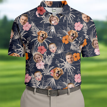 Mens Black Hawaiian ShirtHawaiian ShirtWith Faces, Men Polo Shirtest Gifts For Men Golfers