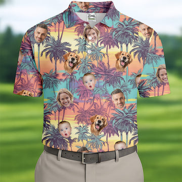 Men Palm Tree Shirt, Seamless Pattern, Hawaiian Shirts With Faces, Mens Golf Polo Shirt Mens Hawaiian Shirt