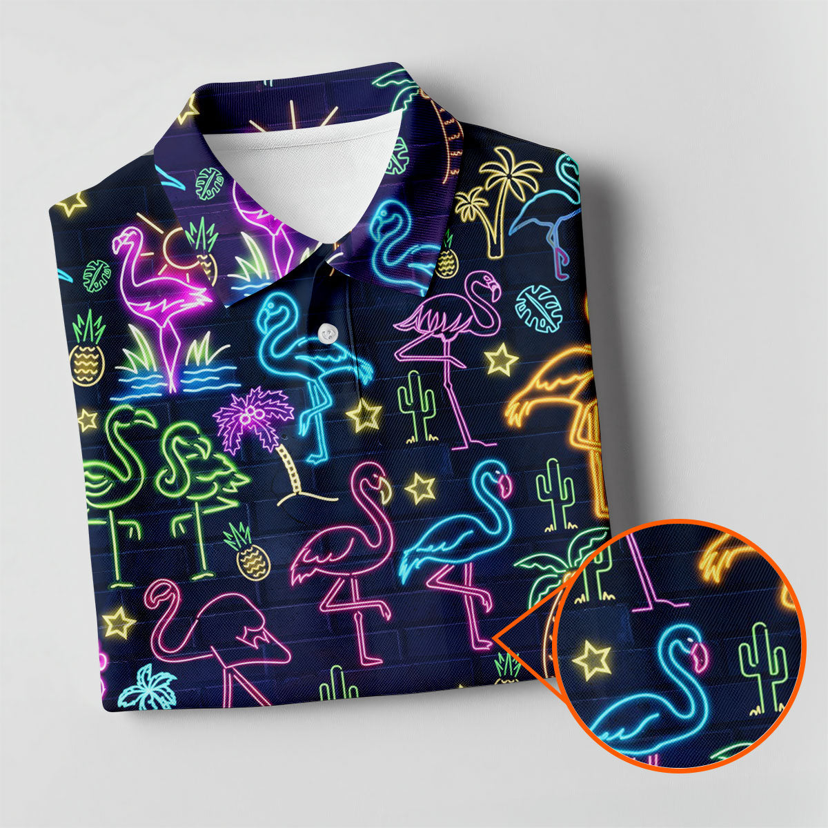 Neon Flamingo Tropical Night Golf Shirt, Women’s Golf Polo, Hawaiian Golf Shirt, Ladies Golf Tops
