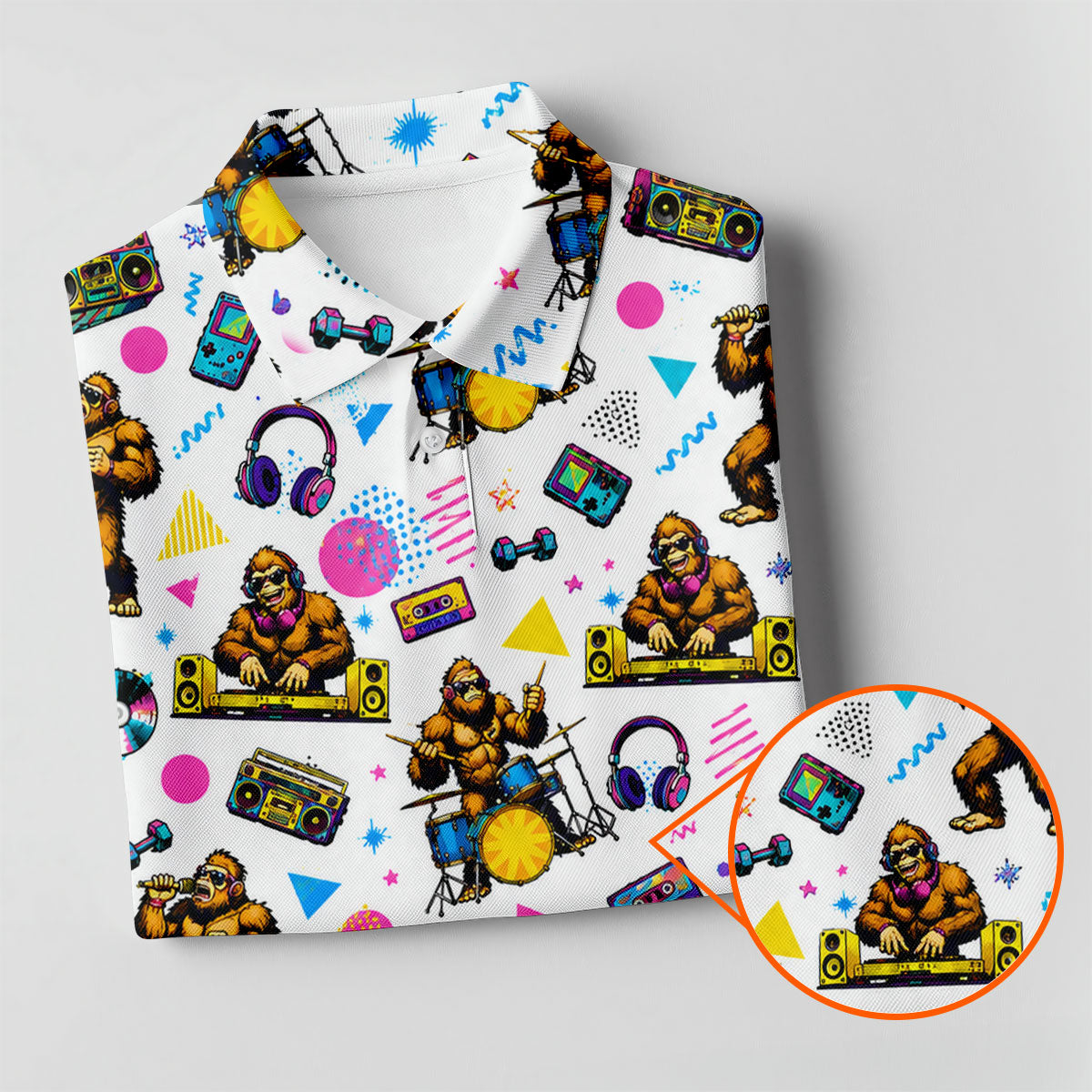 Bigfoot Party Memphis Pattern Retro Golf Shirt, Hawaiian Golf Shirt, Polo Shirtor Men