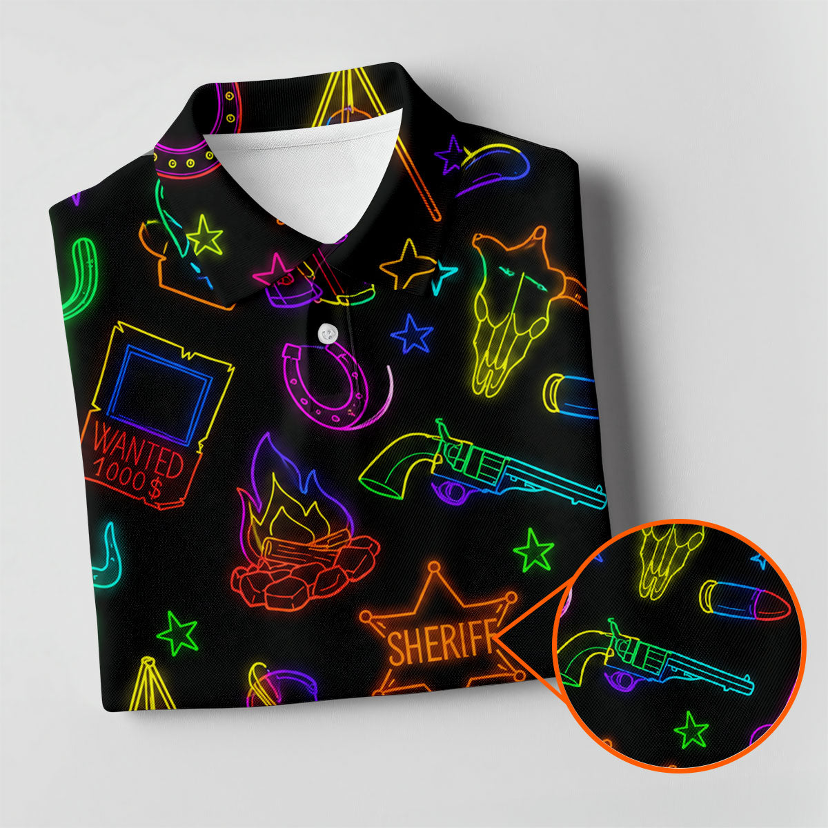 Neon Western Cowboy Pattern Golf Polo Shirt, Men's Golf Polo, Hawaiian Golf Shirt